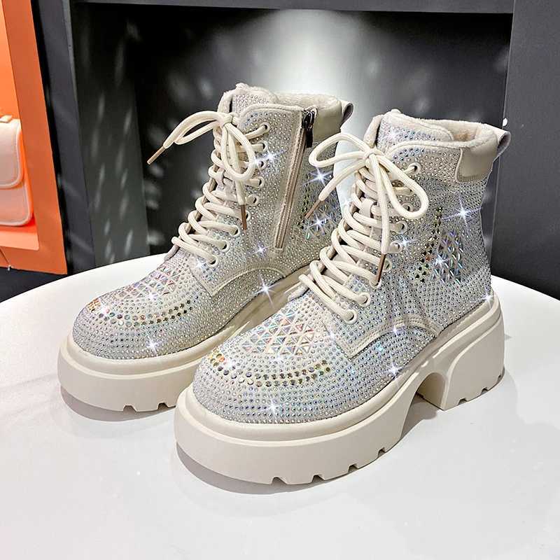 New Fashionable Shining Luxury Womens Boots Plush Platform Womens Ankle Boots Winter Designer Water Diamond Warm Sports Shoes Z250303