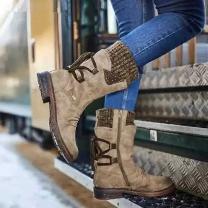 Women 2023 Autumn Winter Mid-calf Boots Flock Shoes Ladies Fashion Snow Boots Shoes Thigh High Warm Boots Shoes for Women Z250303