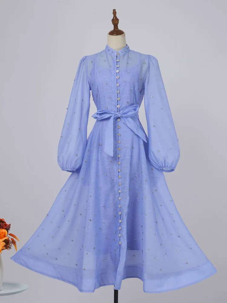 Crystal Long Dress Women Summer 2025 Spring See Through Cotton En Dresses Full Sleeve Evening Vestidos Party Robe