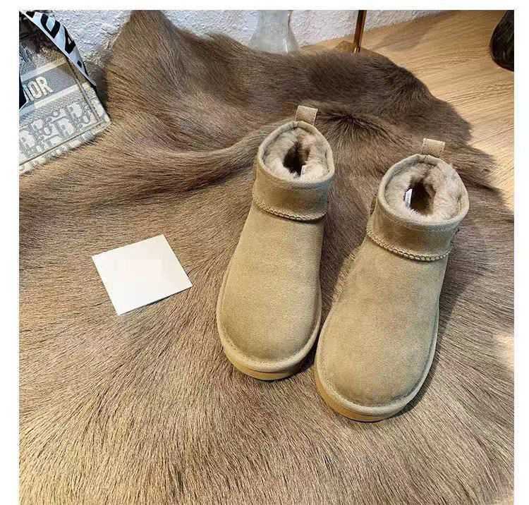 womens snow boots Internet celebrity versatile short tube new style for wearing on the outside thick soled height increasing and plush warm anti slip 