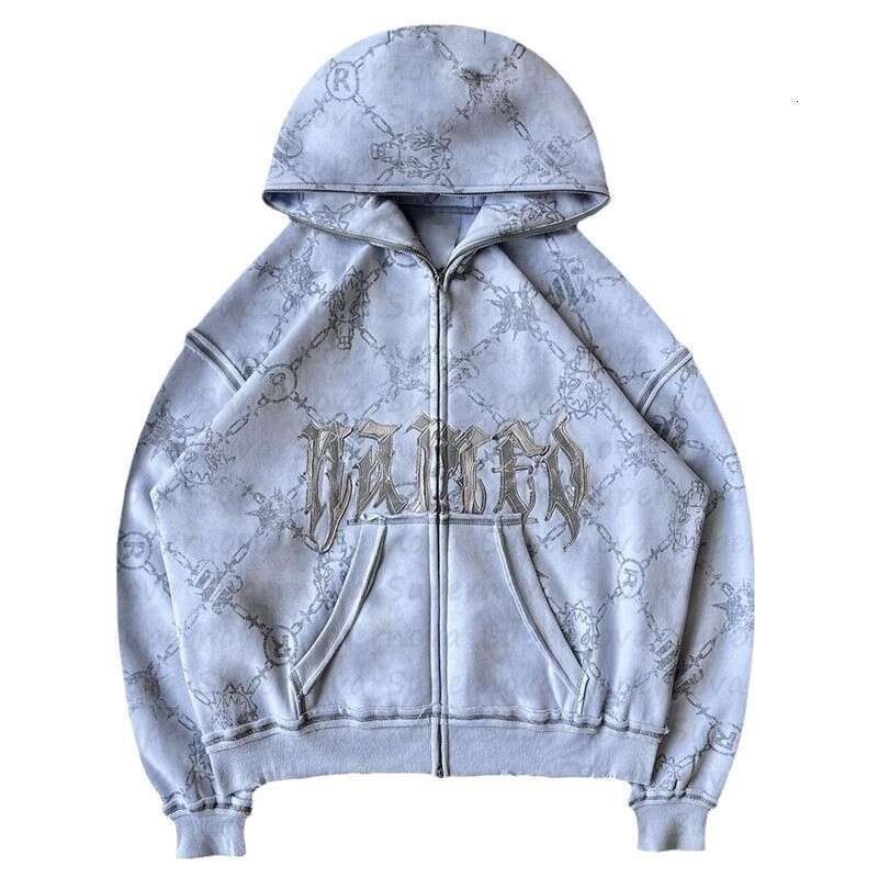 Trendy brand men's and women's street pattern embroidery hooded zipper loose sweatshirt sports jacket