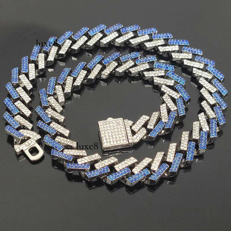 Iced Out Blue Crystal k Chain Necklace for Men Hip Hop Color Rhies Paved Miami Cuban Choker Rapper men Jewelry