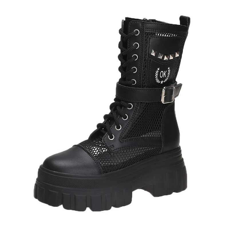 High Quality Soft Leather Platform Women Ankle Boots Gothic Style Cool Women Combat Boots New Street Women Shoes For Summer Z250303