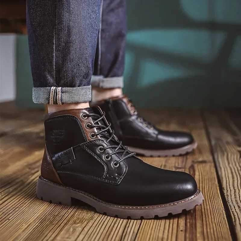 Genuine Leather Mens Boots Fashion Mens Casual Leather Shoes British Style Male Boots High Quality Shoes for Men 2024 Botines Z250303