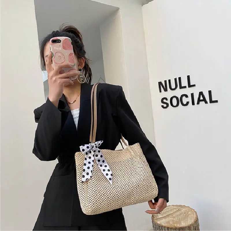 New Arrival Casual Straw Large Capacity Beach Tote Wicker Women Shoulder Bags Rattan Handbags Summer Beach Bag Travel Big Purses Female T250303