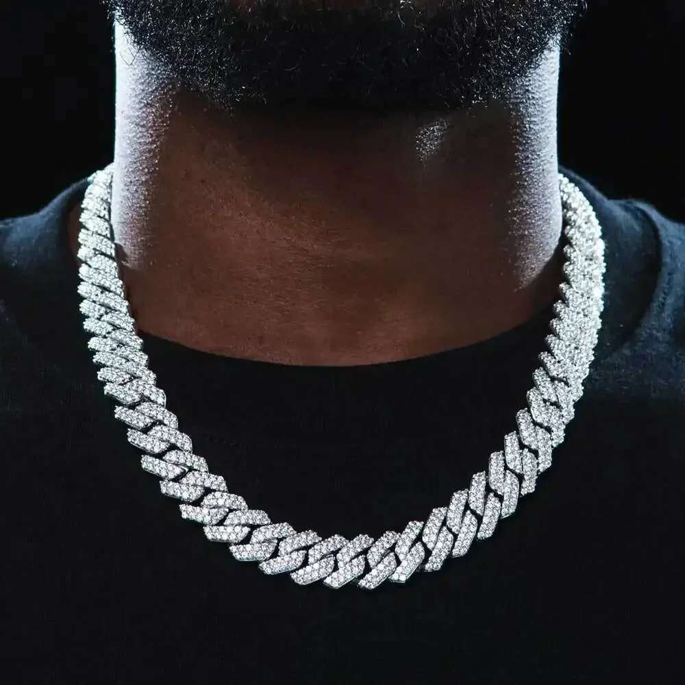Hip Hop Shiny 13MM k Women Men Sier Color Rhie Iced Out Cuban Chain Punk Jewelry Necklace Gift