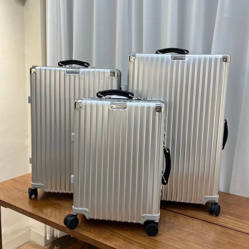 RI Designer Suitcase Boarding Luggage Rolling 20 inch Suitcases Aluminium Alloy Luggage Genuine Leather Handle Trolley Case Travel Valise Large Capacity