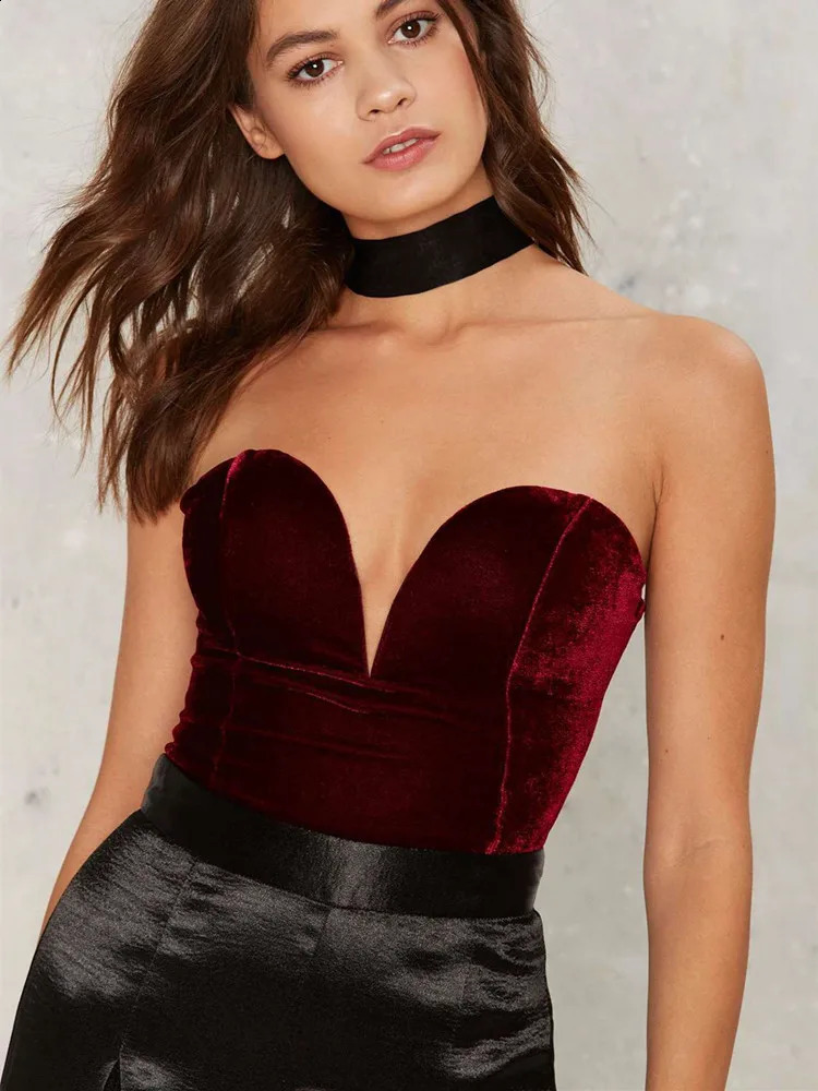 city Womens Strapless Neck Bodysuit Sexy Back Lace Up VelvetShapewear Bodycon Leotard Romper Jumpsuit 250228