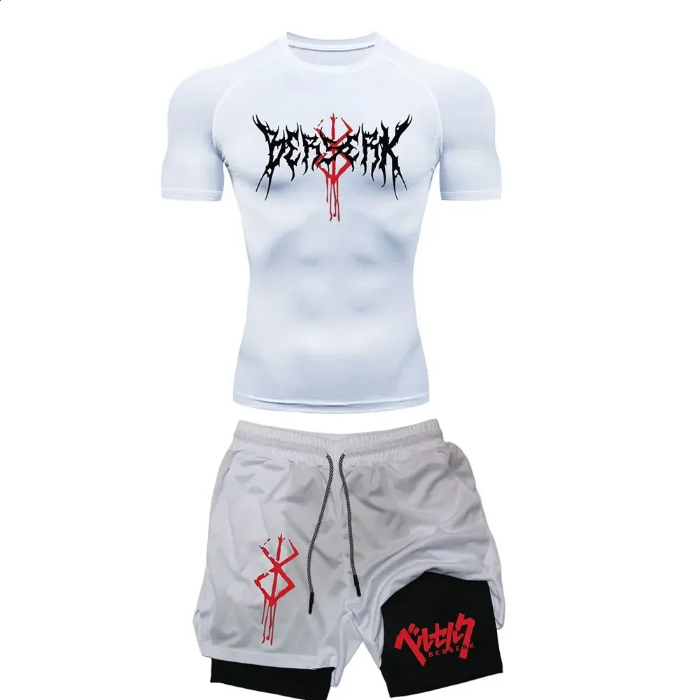 Anime Berserk Compression Set Mens Workout Gym Tshirts Breathable Running Shorts Quick Dry Sports Rash Guard Sportwear Set 250228
