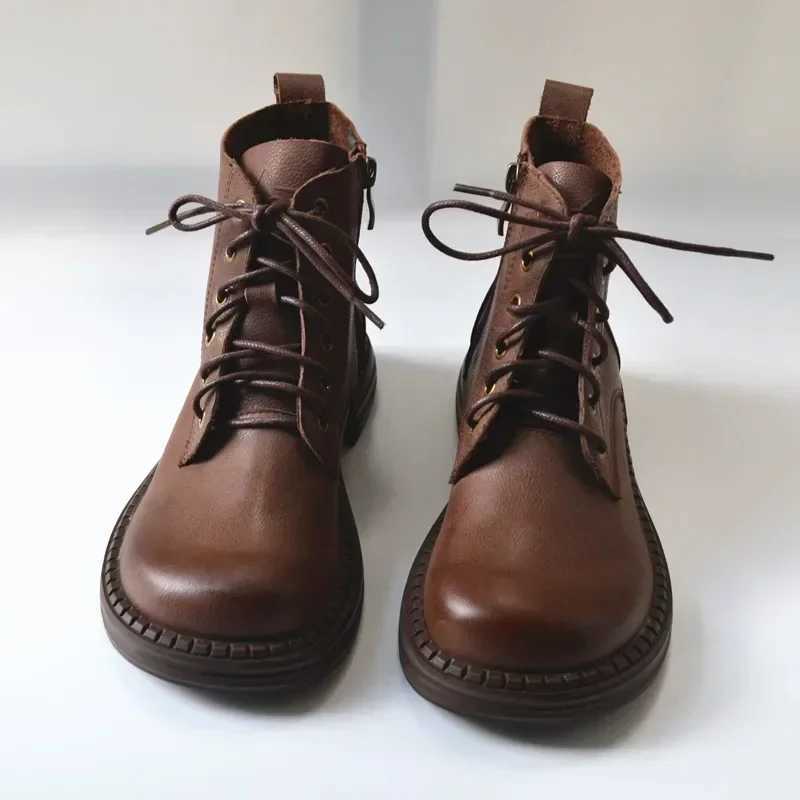 literary soft women boots genuine leather rubbing literary looseness wide toe fat feet booties big nose Z250303