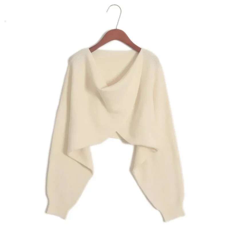 Irregular Cross Design Sensibility Knitted Top Cropped Pullover Sweater Women's Batwing Sleeve Solid Color Jacket Autumn/Winter