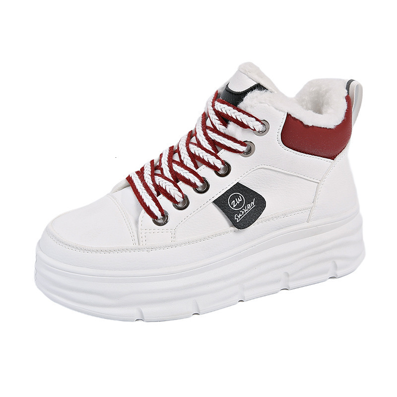 Designer s Winter New Velvet High Top White Women s Versatile Belt With Height Increase Thickened Warmth Cotton Sports Leisure Non Slip Board Shoes Fa