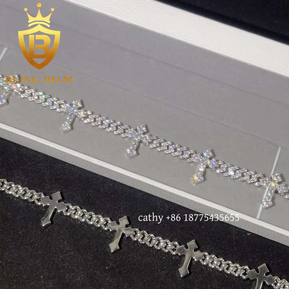 Solid Sier 6Mm Hip Hop For Men Women Fashion Moissanite Cross Cuban K Chain Bracelet