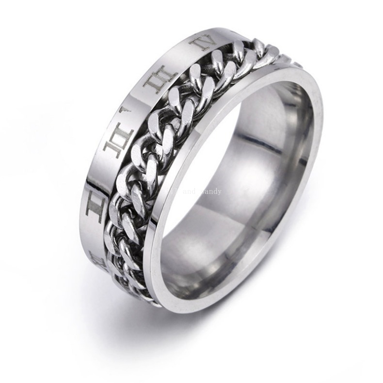 Roman Numerals Engagement Ring Band Spinner Chain Ring Non Tarnish Stainless Steel Rings Fine Jewelry for Man Women Gift