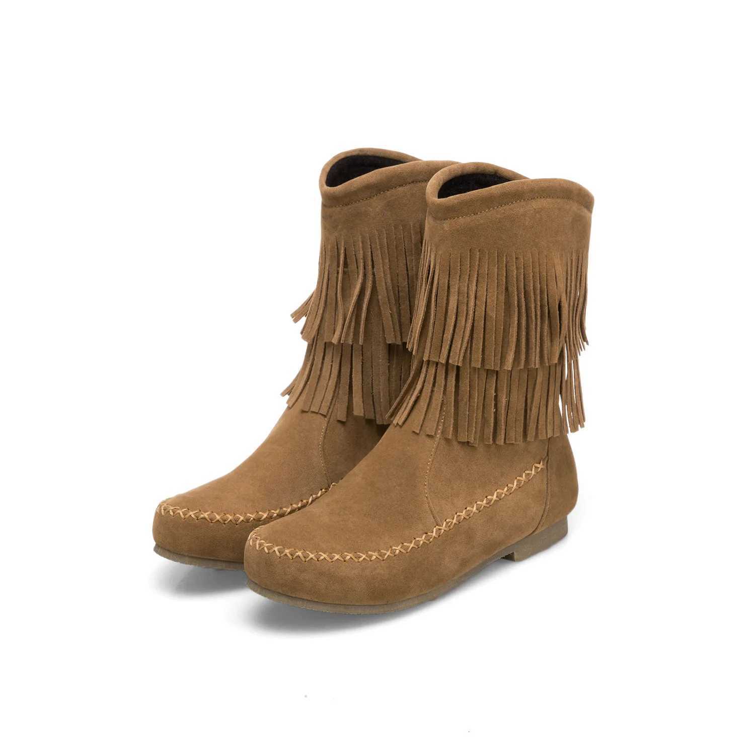 Big Size Shoes Woman Boots-Women Winter Footwear Flat Heel Round Toe Luxury Designer Large Size 2024 Ladies Mid-Calf A Z250303