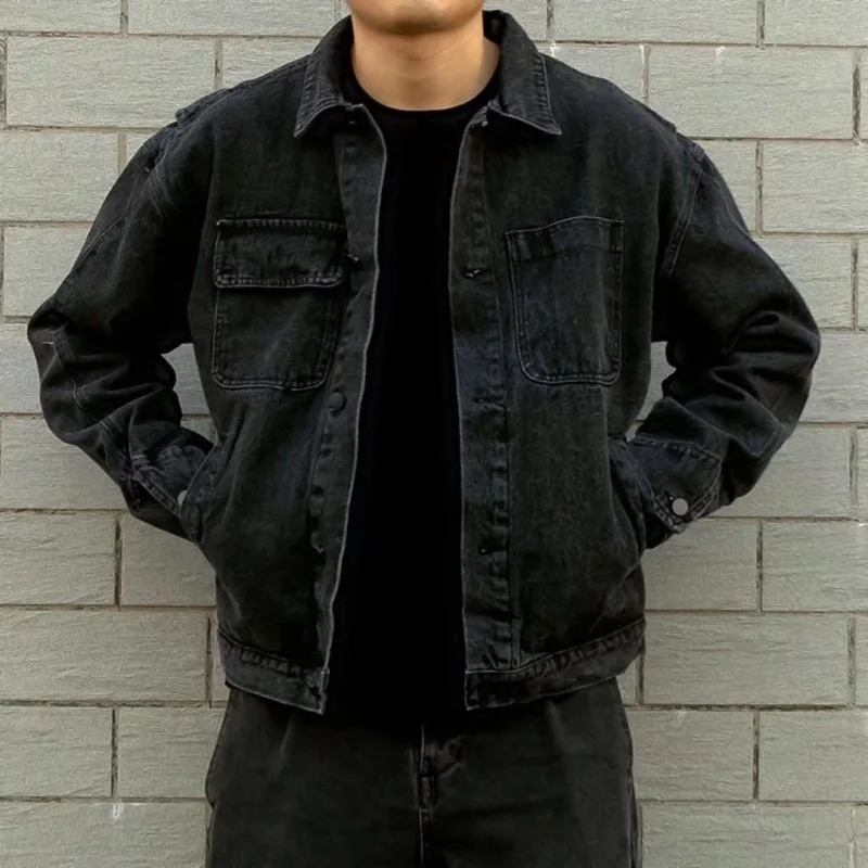 Spring Autumn Mens Casual Denim Jacket Loose Fit Versatile Trendy Workwear Top For Men Clothing w250210