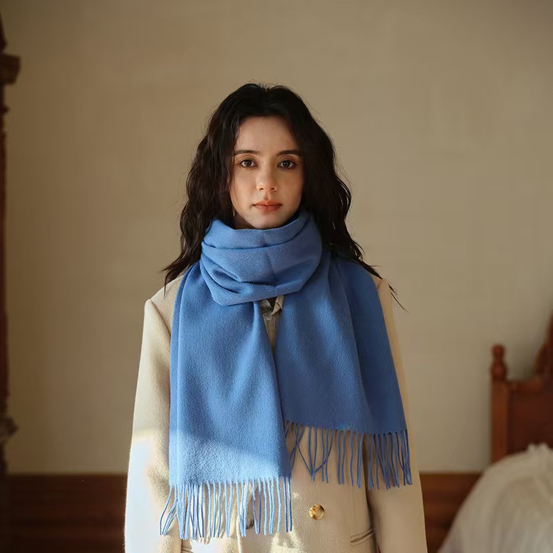 K038 100% wool simple solid color basic scarf winter outerwear soft men and women couple scarf warm scarf female