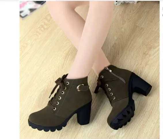 Winter 2022 New High Heeled Women Boots Cross Straps Short Boots Comfortable Waterproof Boots Warm Plus Size 42 Womens Boots Z250303