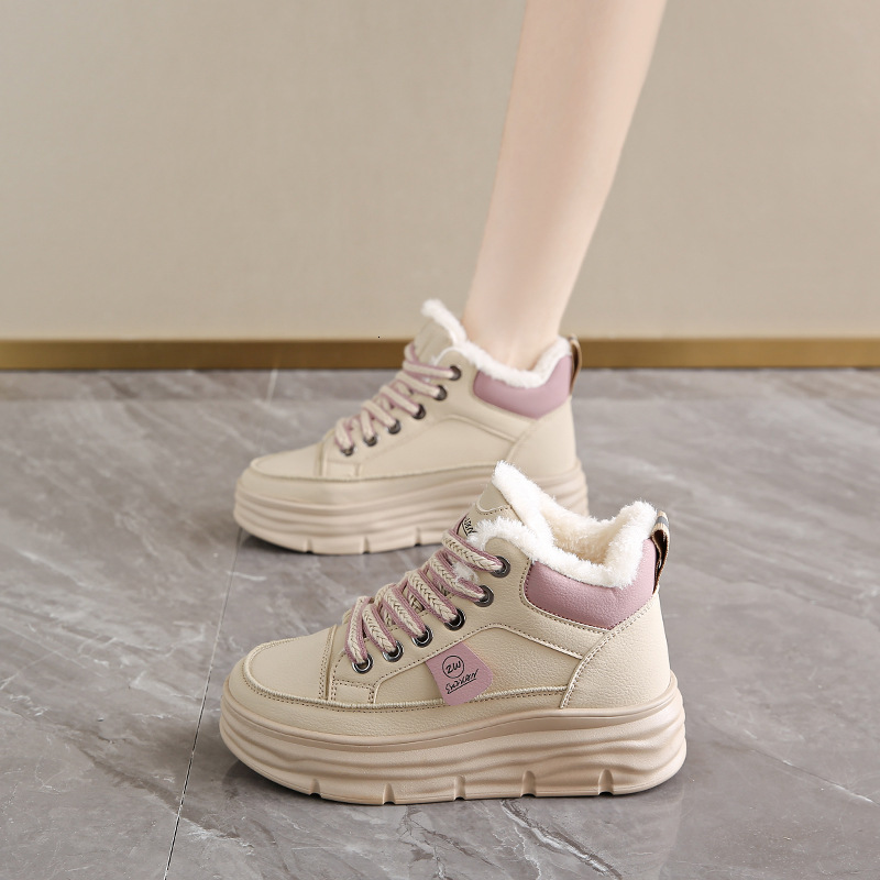 Designer s Winter New Velvet High Top White Women s Versatile Belt With Height Increase Thickened Warmth Cotton Sports Leisure Non Slip Board Shoes Fa