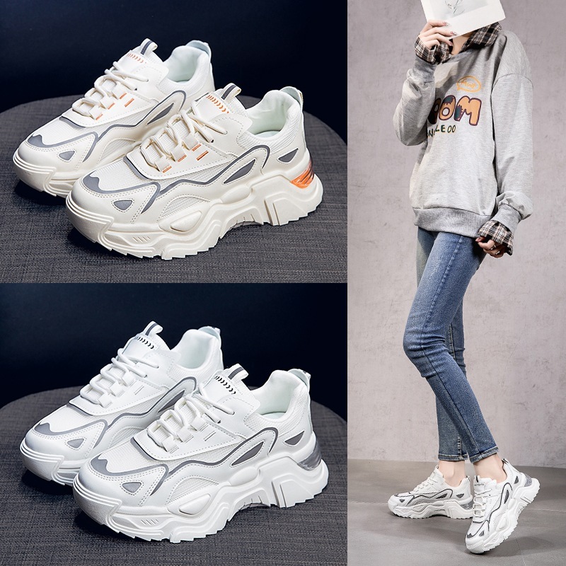 Daddy Shoes 2025 Designer Spring Summer New Internet Celebrity Multi Functional Thick Sole Add Light Breathable Small White Shoes Casual Women s Sneak