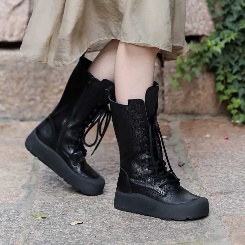 Birkuir Thick Heel Long Boots For Women Lace Up High Top Short Plush Flat Platform Boots Genuine Leather Luxury Long Boots Z250303