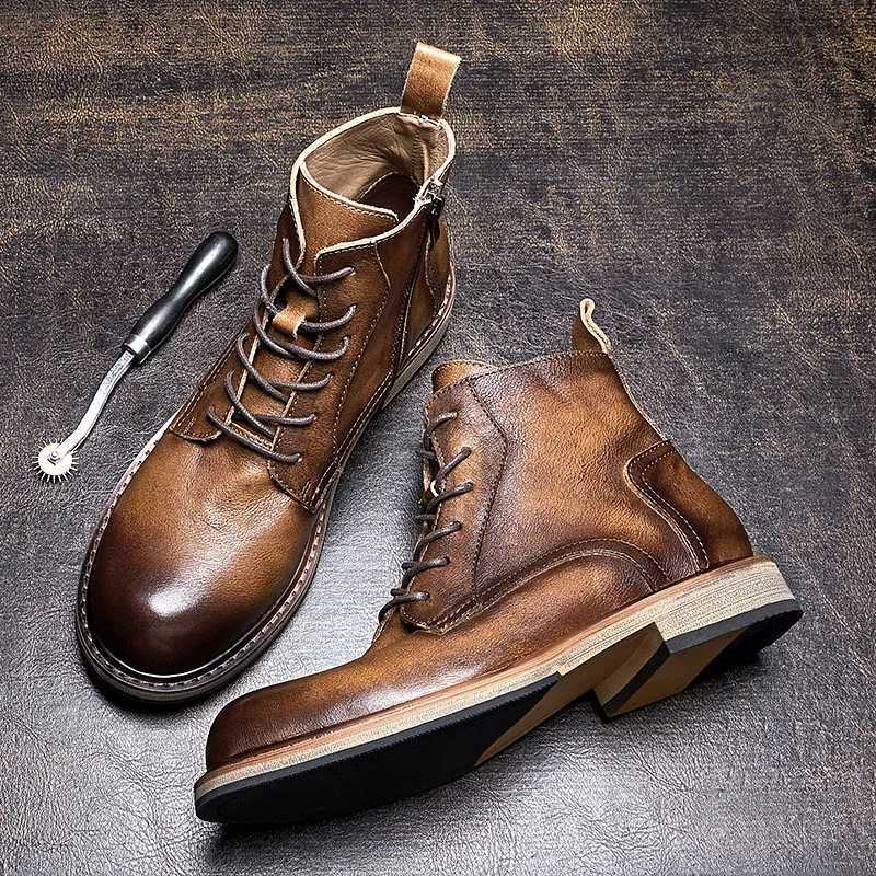 mens leather boots luxurious handmade high-quality British style comfortable ankle black business social shoes mens size 44 Z250303