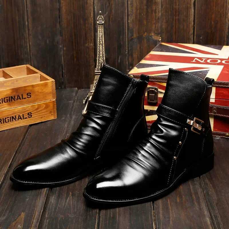 Luxury Mens Chelsea Boots Fashion Pointed Toe Mens Boots High Quality Business Casual Shoes Leather Men Motorcycle Boots Z250303