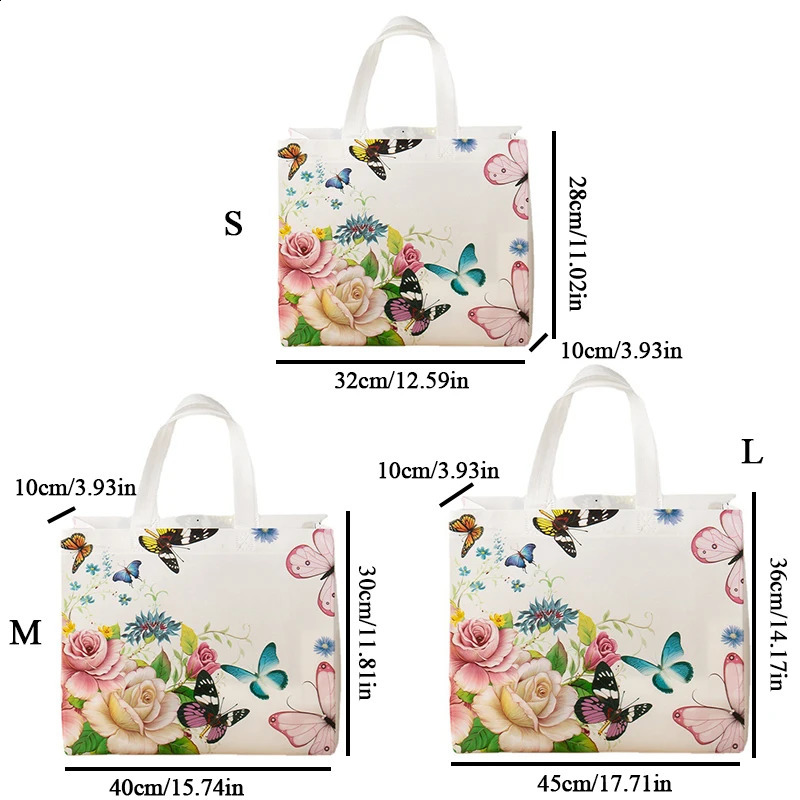Flower Print Grocery Shopping Bag Nonwoven Fabric Eco Travel Takeaway Storage Folding Reusable Pouch 250221