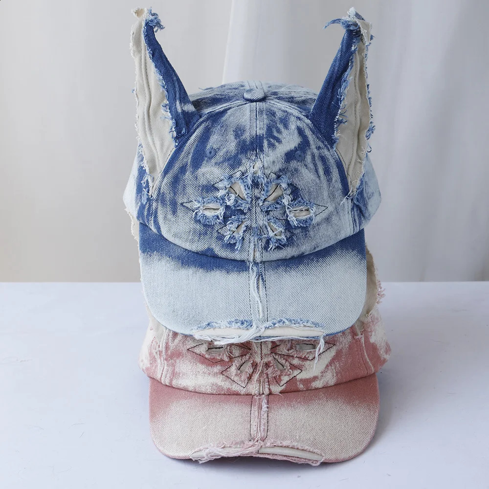 er y2k style personalized cowboy perforated baseball cap womens three-dimensional ears street duckbill cap 250303