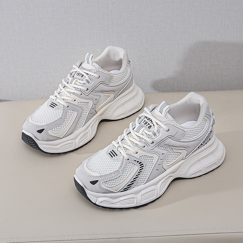 Sports dad for women 2024 spring and autumn season new versatile student Korean version thick sole height increasing casual breathable running shoes