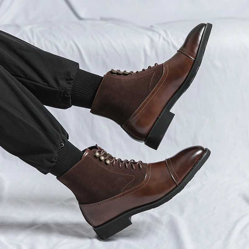 Chelsea Mens Winter Dress Business Formal Casual Brogue Italian Designer Shoes Black Split Leather Ankle Boots Footwear For Men Z250303
