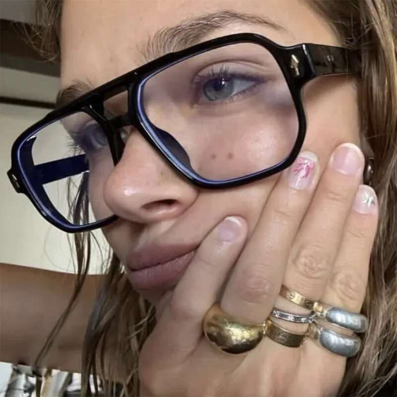 JNPCXI Vintage Double Bridges Men Square Sunglasses Fashion Frame Ocean Lens Eyewear Women Trending Rivets Sun Glasses