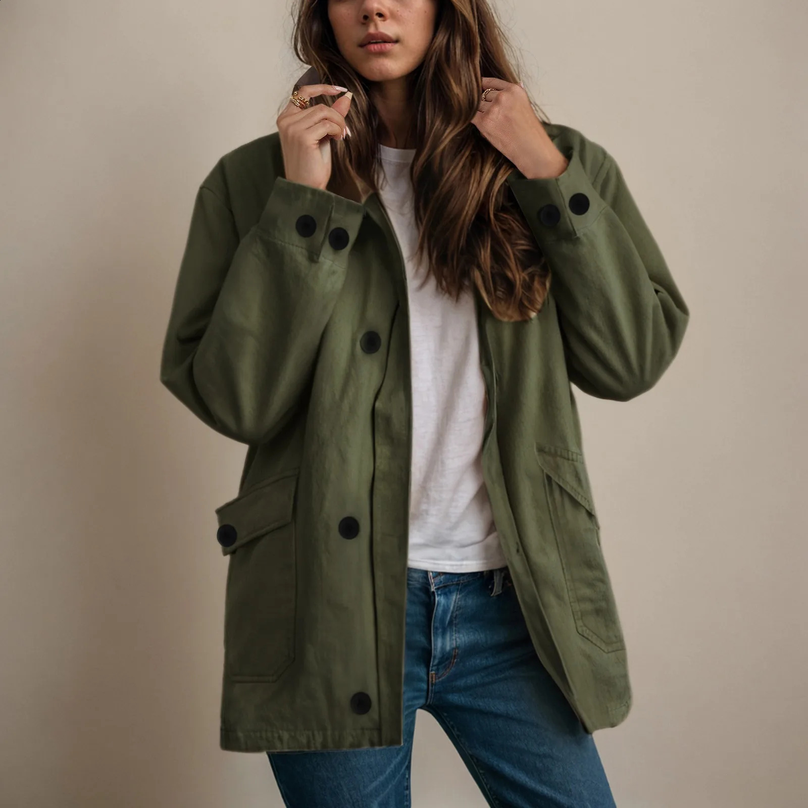 Womens oversized barn jacket button down canvas Corduroy lapel autumn fashion womens clothing 250228