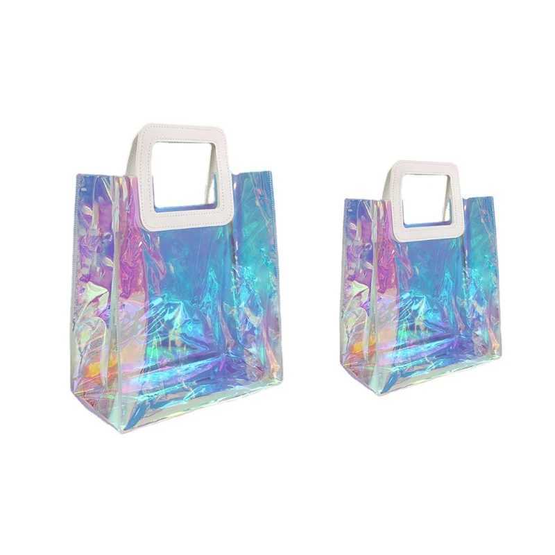 New Arrival Clear Tote Bag Holographic Rainbow Shopping Bag Multi-Use Big Capacity Shoulder Handbag for Work Gym Sports Travel Beach T250303
