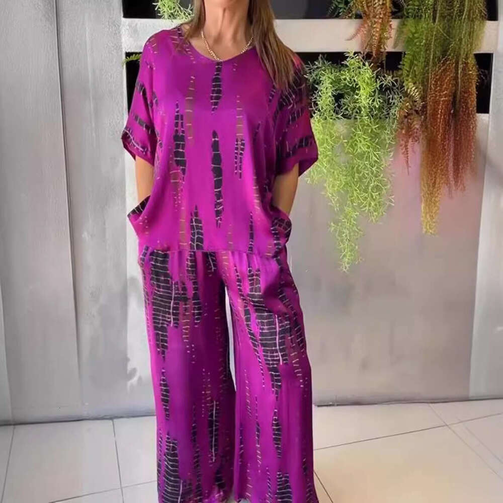 European and American Summer Round Neck Printed Loose Two Piece Set for Women 2025 New Casual Fashion Trendy Clothing