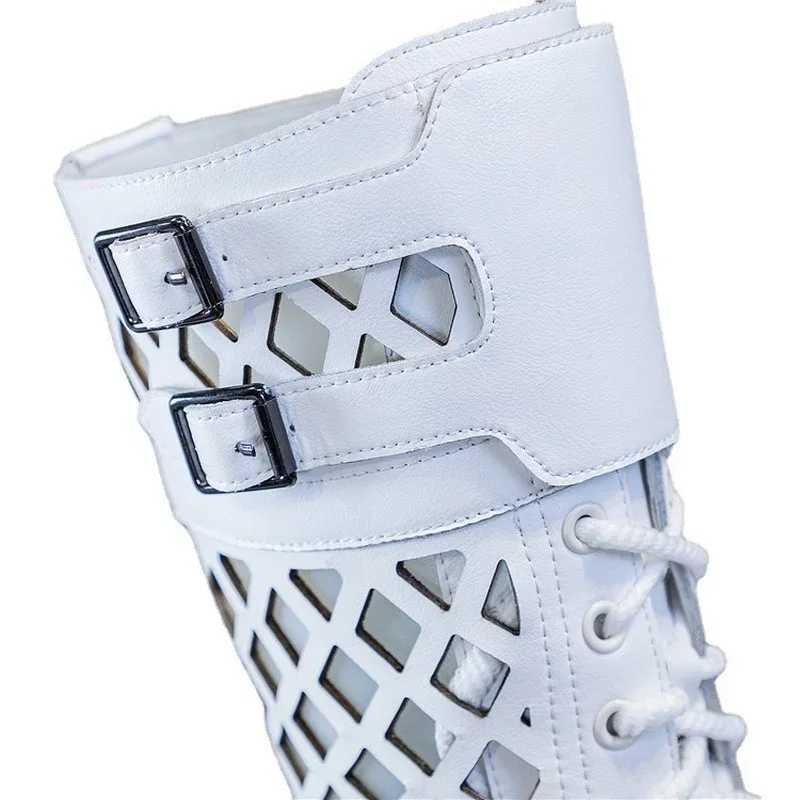 Comemore 2024 Spring Summer New Mid-heel Sandals Women Zip Up Large Size 42 Womens Shoes Hollow Luxury Black White Mesh Boots Z250303