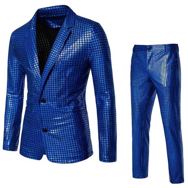 Summer New Men Rainbow Plaid Suit 2-piece gold/silver fashionable mens luxury dance party performance jacket and pants M250303