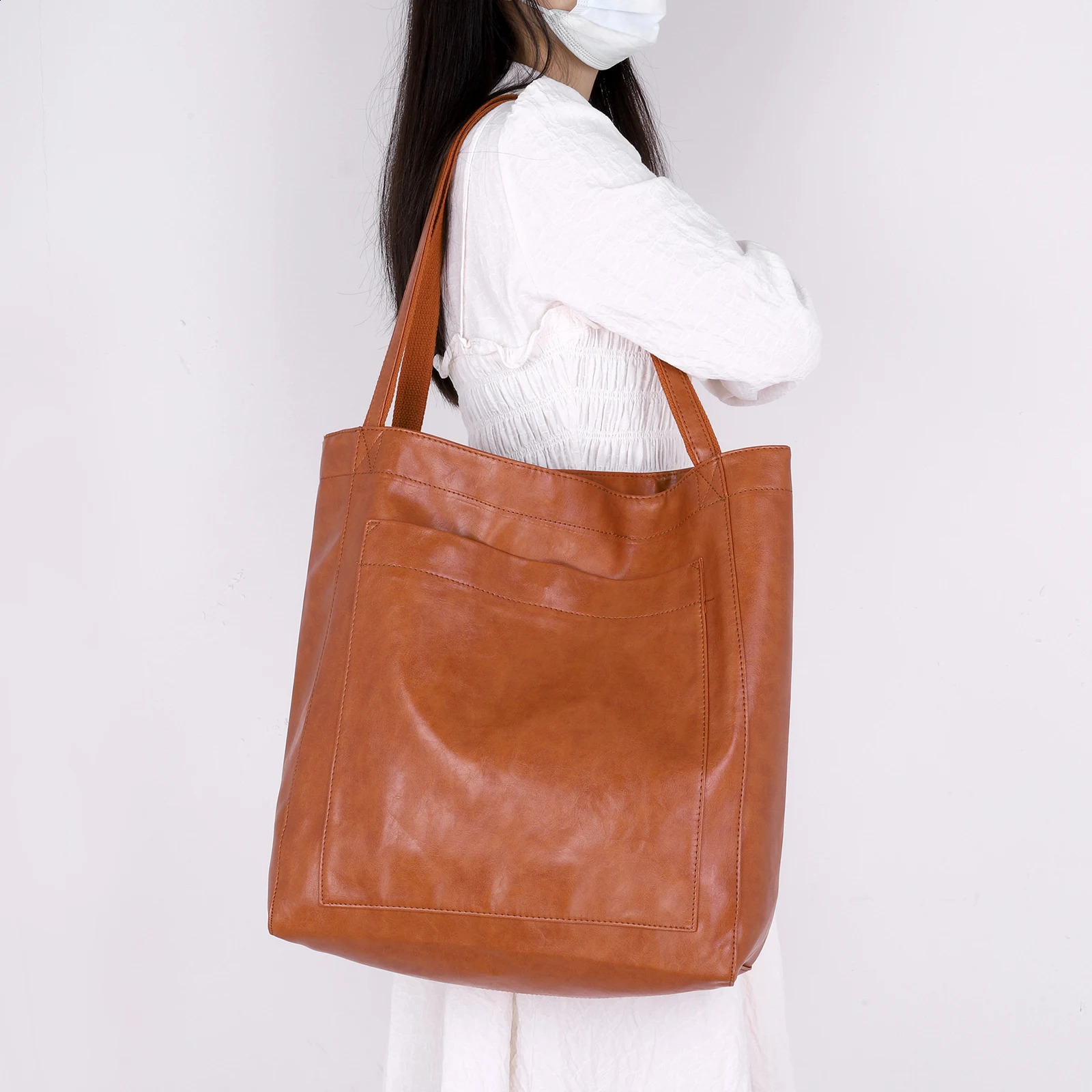 Ship from US Women Retro Shoulder Bag Single Large Capacity Trendy Work Hobo Hasp Closure Vintage Top Handle 250303FBB