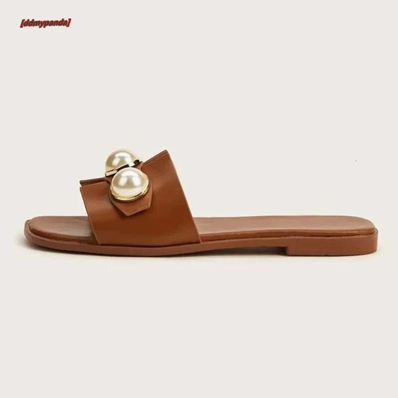 Plus Size 36-42 Shoes for Women Summer Fashion Casual Pearl Solid Color Flats Outdoor Comfortable Soft Sole Beach Sandals #ddmypanda