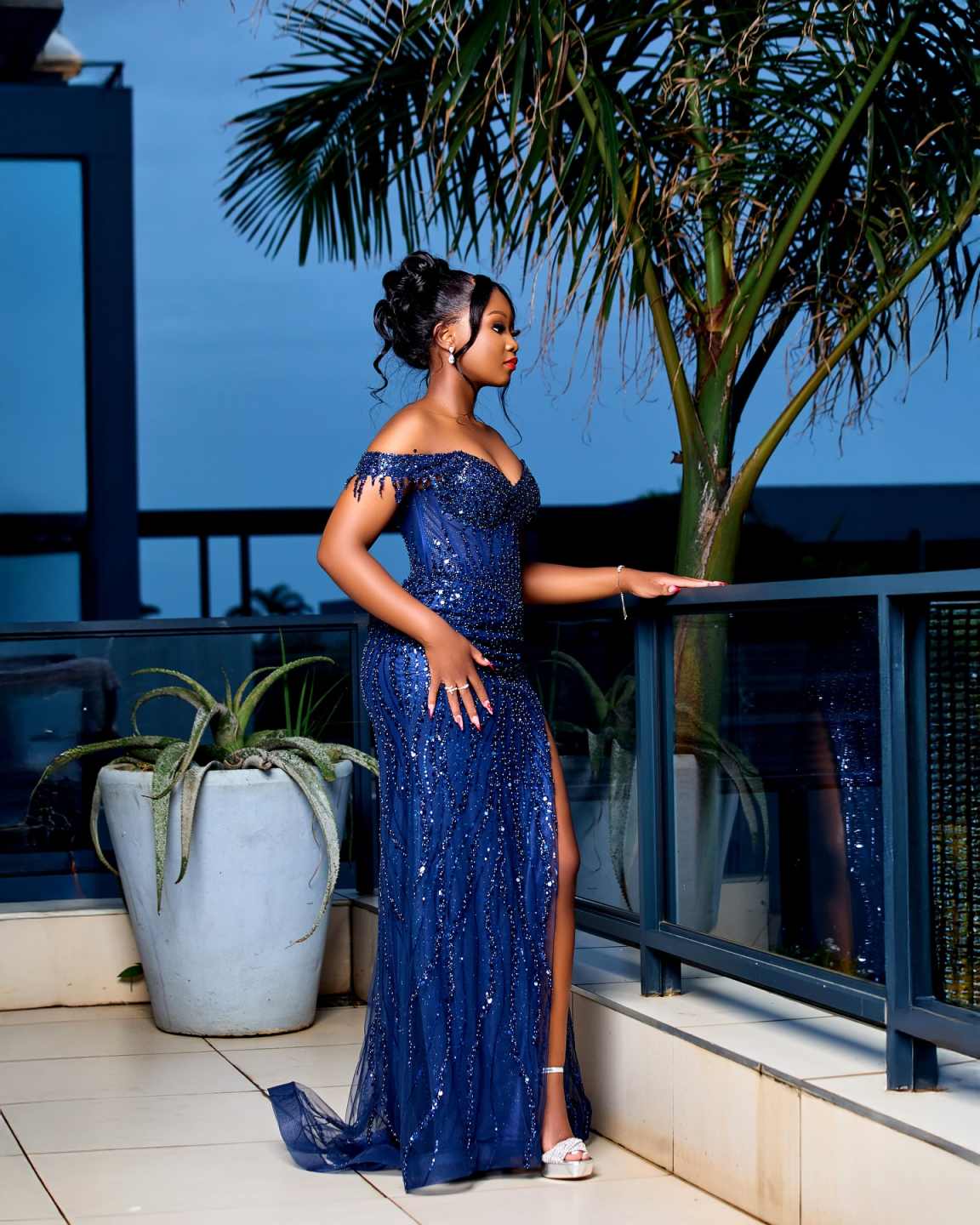 Luxurious Off The Shoulder Mermaid Evening Dress High Side Split Custom Made Women Sequined Lace Party Gown Prom Robe