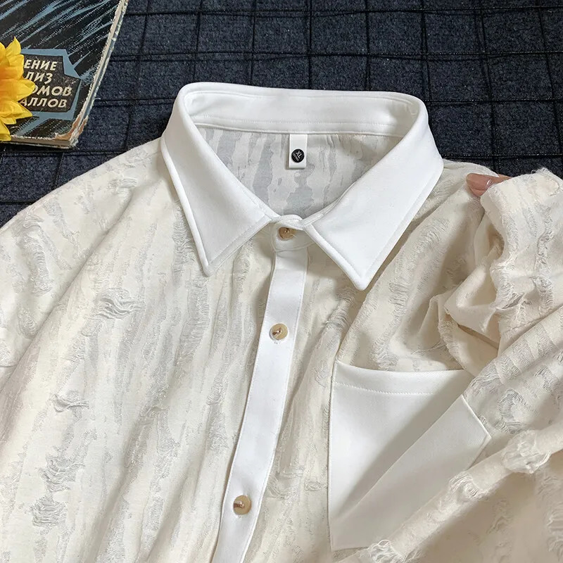 Mens Streetwear Hollow Hole Short-sleeved T-shirt Hip Hop Single-breasted Short-sleeved Shirt Summer Trendy Couple Fashion Tops 250224