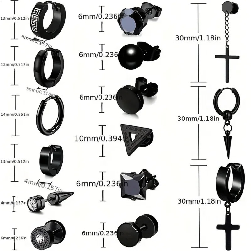 30pcs 316L Stainless Steel Cross Stud Earrings Set for Men WomenTragus Spiral Ear Cartilage Hypoallergenic Piercing Jewelry 250228