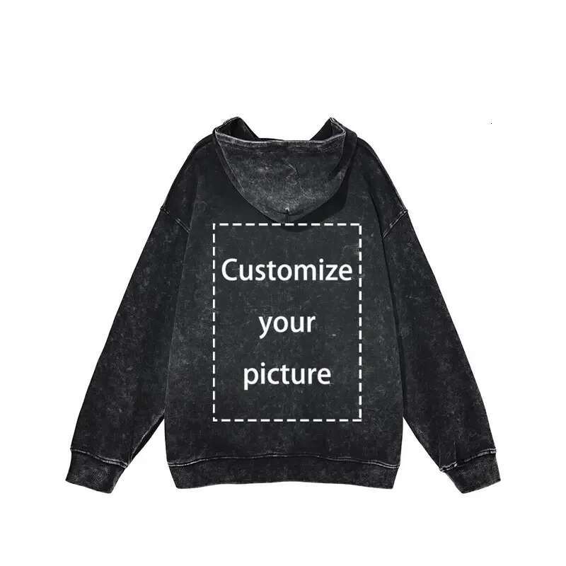 Customized Design HD DTG Printing Vintage Washed Hooded Sweatshirts Hip Hop Oversized Pullover Haruku Hoodie Men Cotton