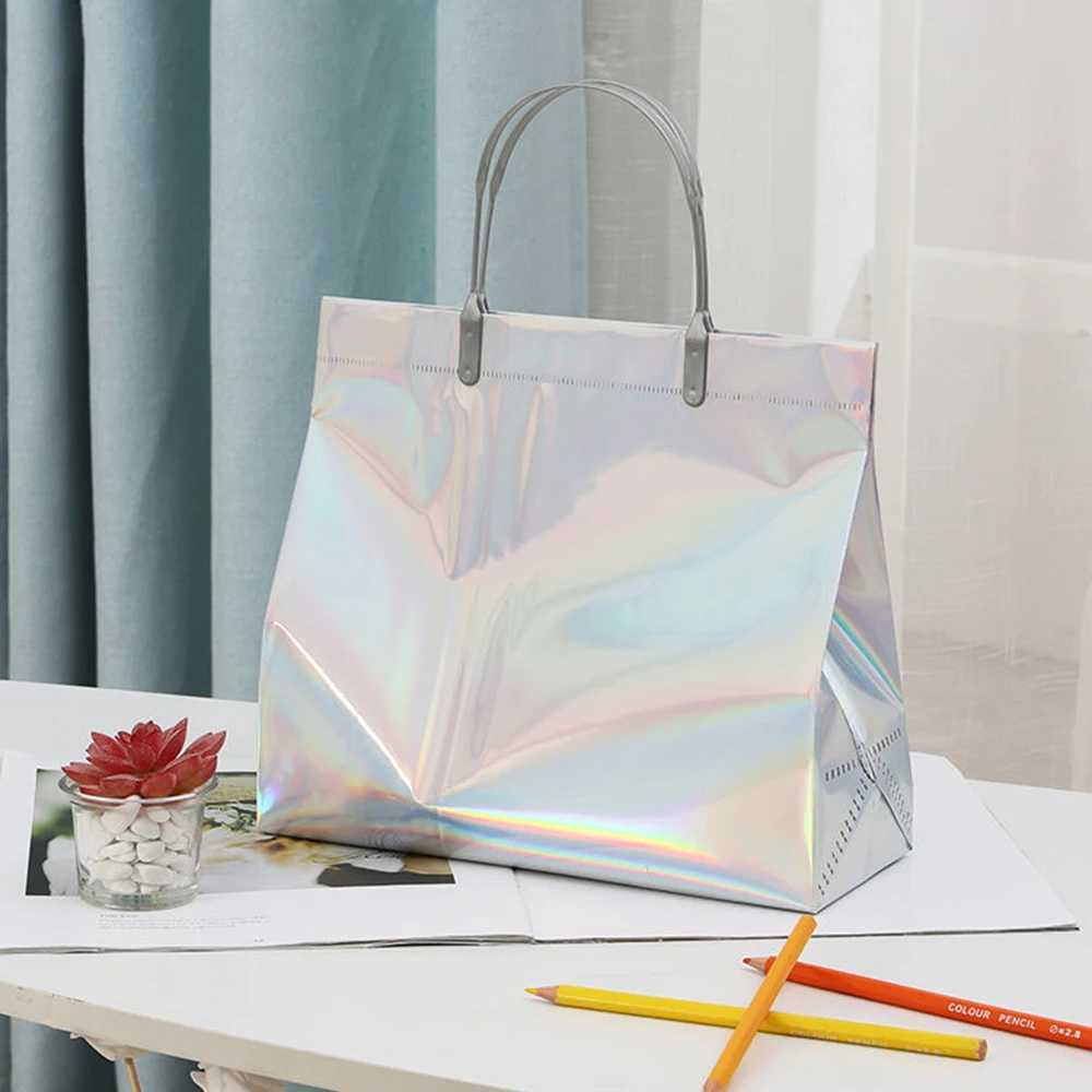 New Arrival S/M/L PVC Laser Handbag for Womens Beach Waterproof Thick Handbag Portable Clothing Makeup Shopping Bag Fashion Handbag T250303