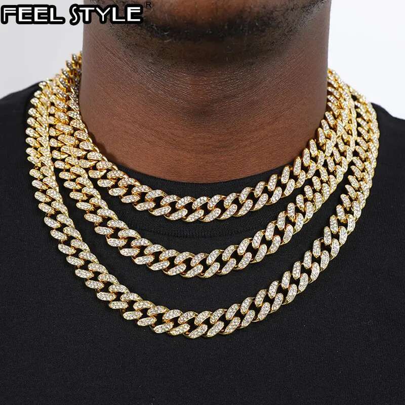Iced Out Paved Rhies 1Set 13MM Sier Color Full Miami Curb Cuban Chain CZ Bg Rapper Necklaces For Men Hip Hop Jewelry