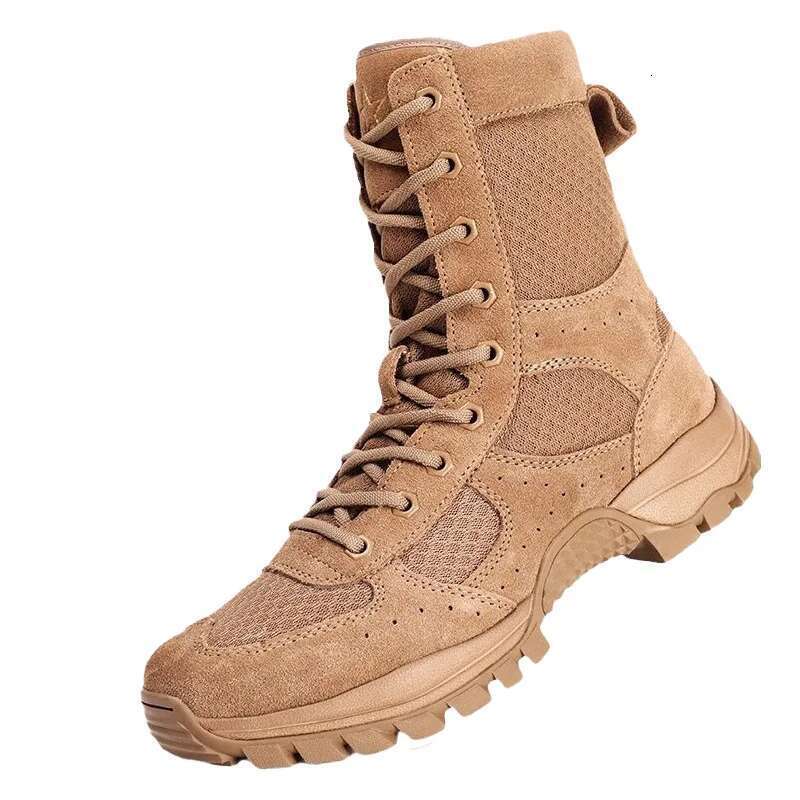 Summer Brown Tactical Combat Men's Ultra Light Mesh Breathable Zipper Work Training Boots Outdoor Climbing Hiking Shoes