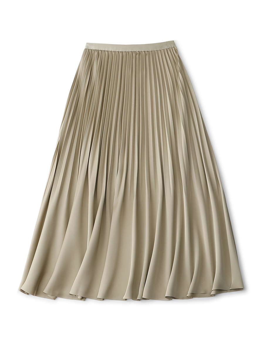 D480 satin good texture pleated skirt high-end design elastic waist drape smooth ruffle skirt female