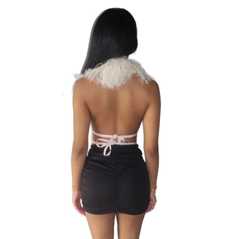 BKLD Sexy Temperament Fluffy Tops For Women High Street Y2k Nightclub Outfits Faux Fur Backless Lacing Solid 2025 Vest Waistcoat