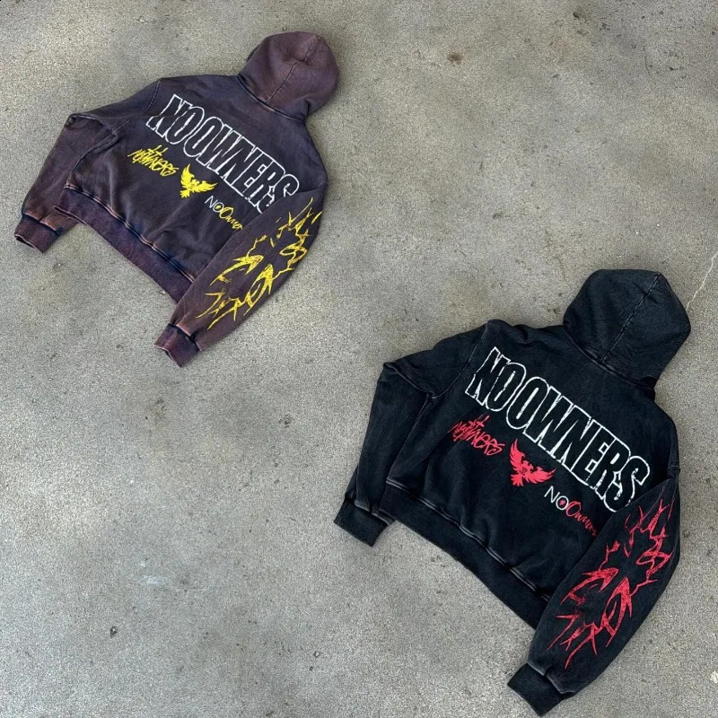 Street Fashion Clothing American Retro Harajuku Letter Print Zipper Hoodie Men Hip Hop Punk Fashion Casual Oversized Sweatshirt 250226