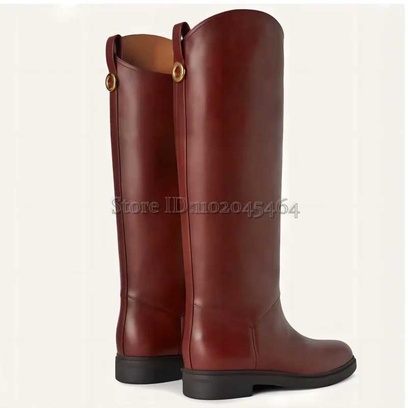 Hot Sale Winter New in Flats Leather Knee High Boots Black/Wine Red Womens Round Toe Knight Boots Luxury Designer Causal Shoes Z250303